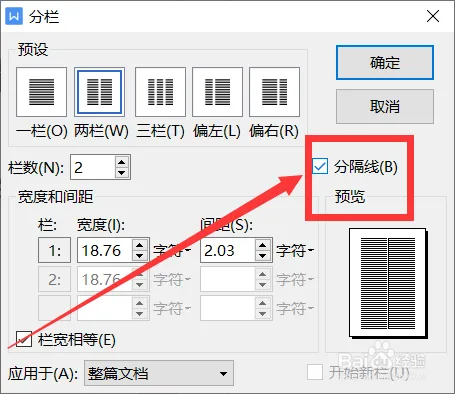 WPS分栏分隔线与间距